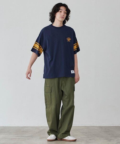coen（コーエン）の「USAコットンフットボールTシャツ（Tシャツ/カットソー・メンズ・オフホワイト/ベージュ/ネイビー・S/M/L/XL）」の4枚目の写真