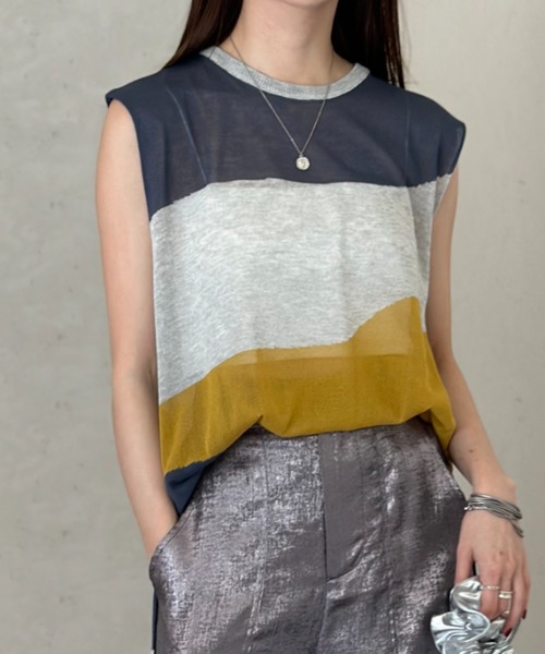 Per sist ence(パーシエンス)の「麻タッチインターシャノースリプルオーバー(Tシャツ/カットソー・レディース・ブラック/アイボリー/グレー・FREE)」の3枚目の写真