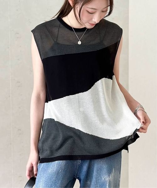 Per sist ence(パーシエンス)の「麻タッチインターシャノースリプルオーバー(Tシャツ/カットソー・レディース・ブラック/アイボリー/グレー・FREE)」の22枚目の写真