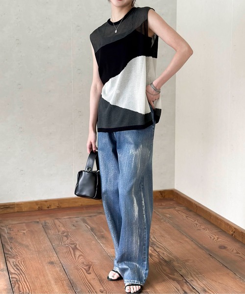 Per sist ence(パーシエンス)の「麻タッチインターシャノースリプルオーバー(Tシャツ/カットソー・レディース・ブラック/アイボリー/グレー・FREE)」の15枚目の写真
