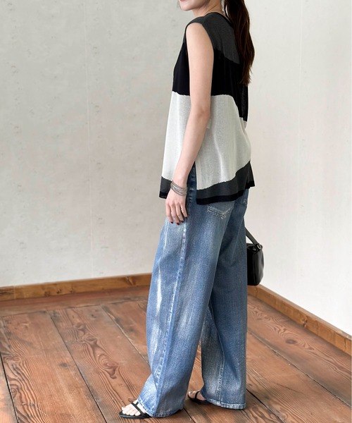 Per sist ence(パーシエンス)の「麻タッチインターシャノースリプルオーバー(Tシャツ/カットソー・レディース・ブラック/アイボリー/グレー・FREE)」の5枚目の写真