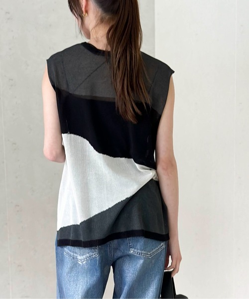 Per sist ence(パーシエンス)の「麻タッチインターシャノースリプルオーバー(Tシャツ/カットソー・レディース・ブラック/アイボリー/グレー・FREE)」の11枚目の写真