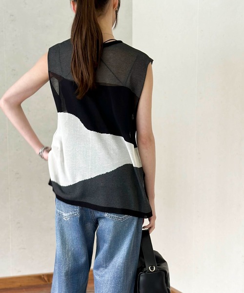 Per sist ence(パーシエンス)の「麻タッチインターシャノースリプルオーバー(Tシャツ/カットソー・レディース・ブラック/アイボリー/グレー・FREE)」の14枚目の写真