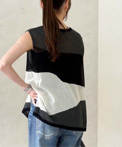 Per sist ence(パーシエンス)の「麻タッチインターシャノースリプルオーバー(Tシャツ/カットソー・レディース・ブラック/アイボリー/グレー・FREE)」の13枚目の写真