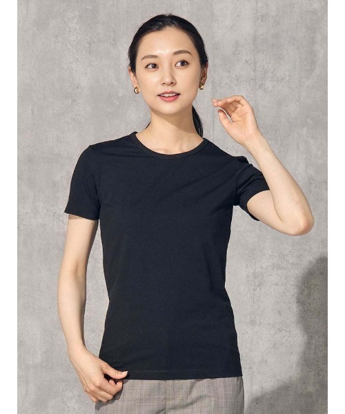 シルクタッチ コットン コンパクトTシャツ ホワイト/ブラック