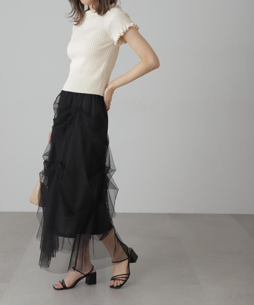 FREE'S MART（フリーズマート）の「◆[レイヤード可]チュールイレギュラータックスカート（スカート・レディース・ホワイト/グレー/ブラック・FREE）」の4枚目の写真