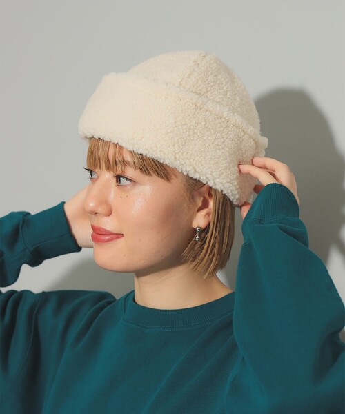 Ray BEAMS(レイビームス)の「【別注】CONTROL FREAK / ボア ワッチキャップ(ニットキャップ/ビーニー・レディース・ナチュラル/ブラック・ONE SIZE)」の3枚目の写真