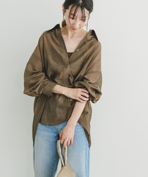 ITEMS URBANRESEARCH（アイテムズ アーバンリサーチ）の「シアービッグシャツ（シャツ/ブラウス・レディース・ブラック/レッド系その他/ブラウン・FREE）」の6枚目の写真