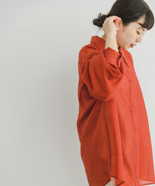 ITEMS URBANRESEARCH（アイテムズ アーバンリサーチ）の「シアービッグシャツ（シャツ/ブラウス・レディース・ブラック/レッド系その他/ブラウン・FREE）」の16枚目の写真