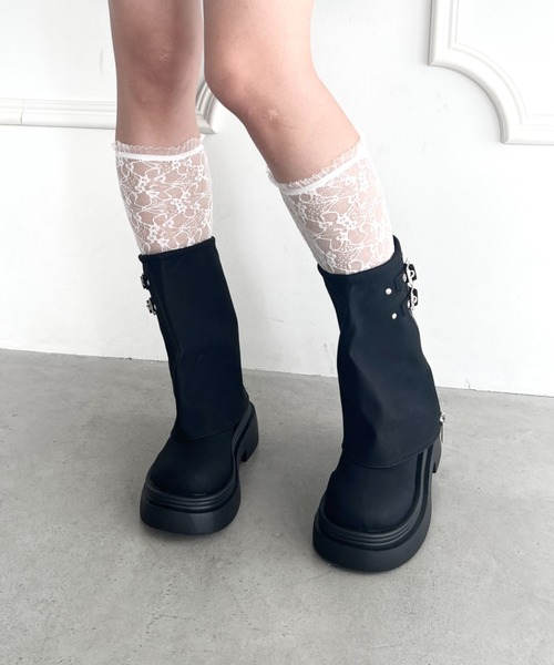 Loueme（ルエム）の「ダブルベルトPUゲートルブーツ（ブーツ・レディース・ブラウン/ブラック・23.5cm/24.5cm）」の7枚目の写真