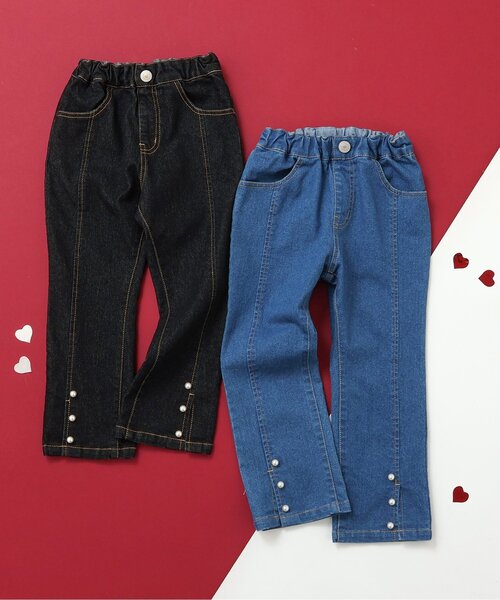 セール】裾パールスリットきゅんパンツ（フレア）（デニムパンツ 