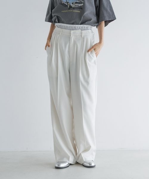 LOWRYS FARM（ローリーズファーム）の「ＴＲダブルウエストワイドパンツ　 116948（スラックス・レディース・グレー/アイボリー/ブラック/ブルー系その他・MEDIUM/LARGE）」の2枚目の写真