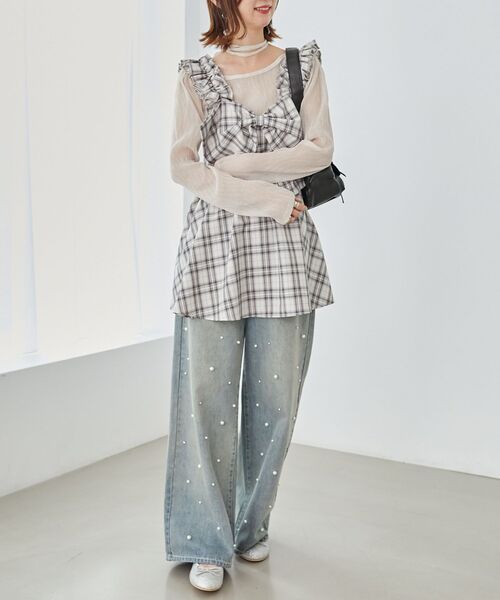 MAJESTIC LEGON（マジェスティックレゴン）の「チョーカー付シアーレーストップス（Tシャツ/カットソー・レディース・オフホワイト/アイボリー/ホワイト系その他2/ブラック系その他/ブラック・MEDIUM）」の19枚目の写真