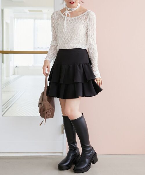 MAJESTIC LEGON（マジェスティックレゴン）の「チョーカー付シアーレーストップス（Tシャツ/カットソー・レディース・オフホワイト/アイボリー/ホワイト系その他2/ブラック系その他/ブラック・MEDIUM）」の15枚目の写真