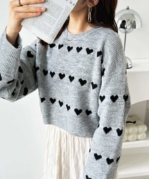 ハート柄ショートニットプルオーバー