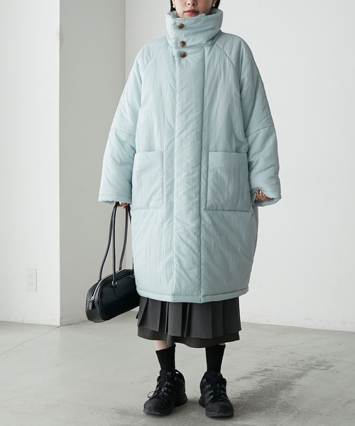 forksy.】シボナイロン中綿ハイネックロングコート forksy