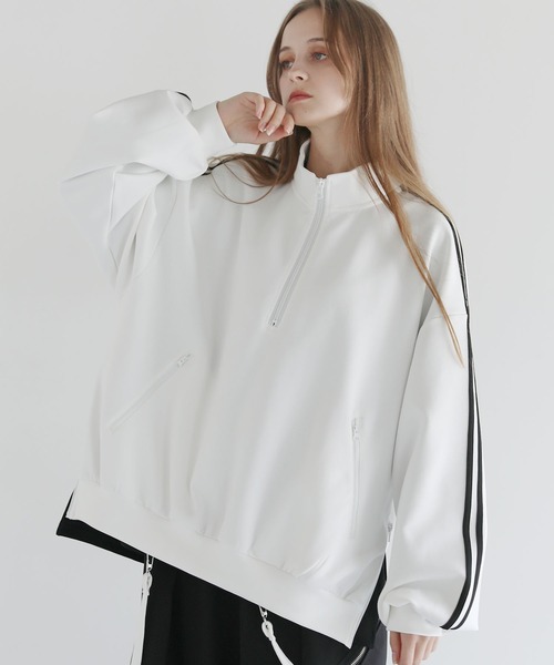 LILL(リル)の「ルーズシルエットコットンポンチドレープトラックハーフジップ長袖プルオーバー(スウェット・メンズ・ホワイト/ブラック/ブルーグレー・XL/L/M/S)」の16枚目の写真