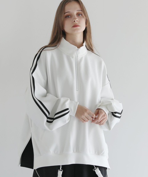 LILL(リル)の「ルーズシルエットコットンポンチドレープトラックハーフジップ長袖プルオーバー(スウェット・メンズ・ホワイト/ブラック/ブルーグレー・XL/L/M/S)」の18枚目の写真