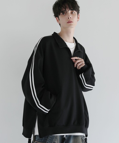 ルーズシルエットコットンポンチドレープトラックハーフジップ長袖プル