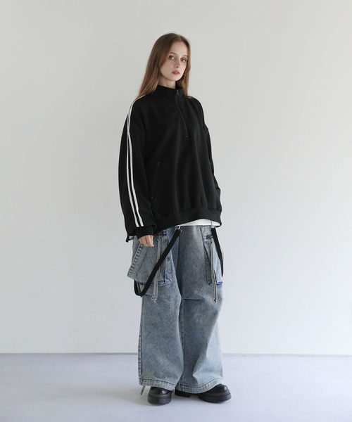 ルーズシルエットコットンポンチドレープトラックハーフジップ長袖プル