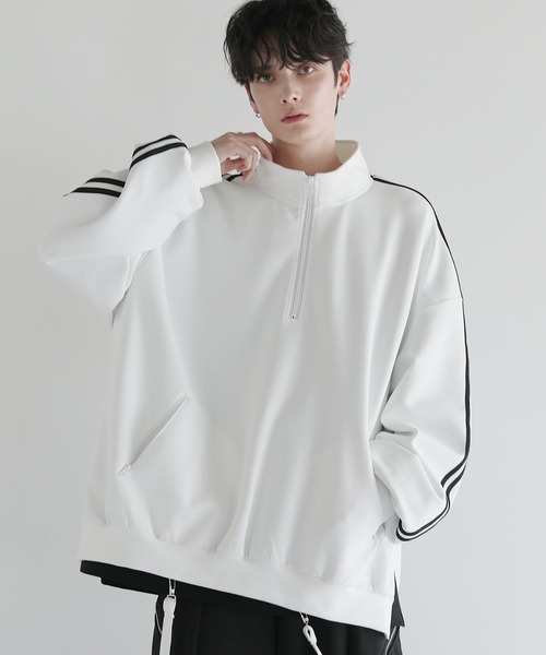 LILL(リル)の「ルーズシルエットコットンポンチドレープトラックハーフジップ長袖プルオーバー(スウェット・メンズ・ホワイト/ブラック/ブルーグレー・XL/L/M/S)」の4枚目の写真