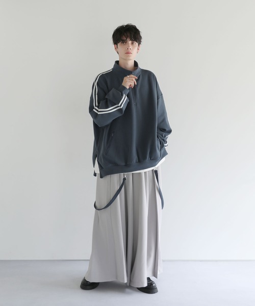 ルーズシルエットコットンポンチドレープトラックハーフジップ長袖プル
