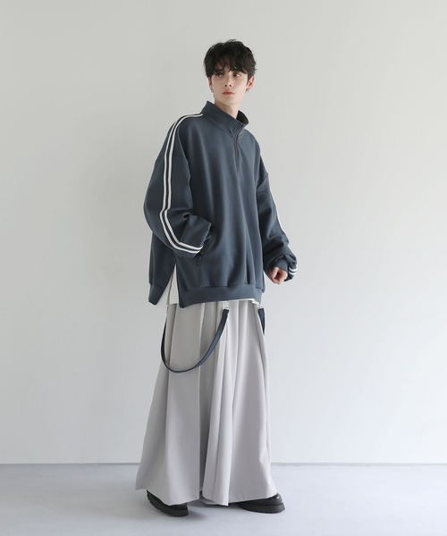 ルーズシルエットコットンポンチドレープトラックハーフジップ