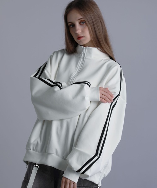 LILLルーズシルエットコットンポンチドレープトラックハーフジップ長袖プルオーバ LILL tシャツ ルーズシルエットコットンポンチドレープトラック