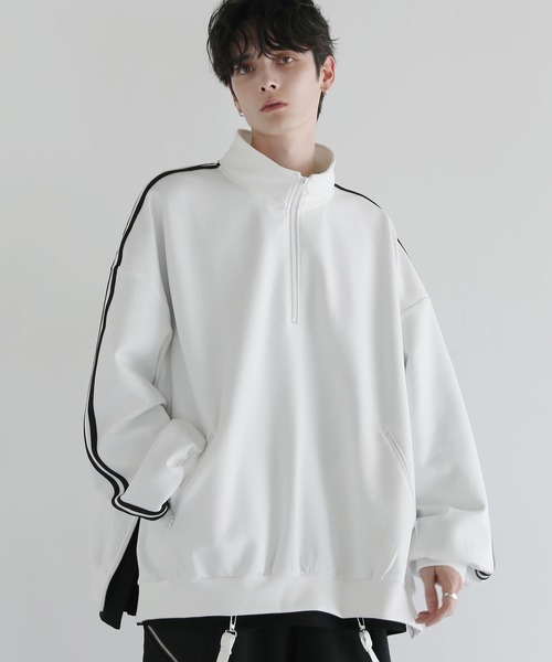 LILL(リル)の「ルーズシルエットコットンポンチドレープトラックハーフジップ長袖プルオーバー(スウェット・メンズ・ホワイト/ブラック/ブルーグレー・XL/L/M/S)」の6枚目の写真