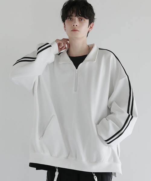 LILL(リル)の「ルーズシルエットコットンポンチドレープトラックハーフジップ長袖プルオーバー(スウェット・メンズ・ホワイト/ブラック/ブルーグレー・XL/L/M/S)」の9枚目の写真