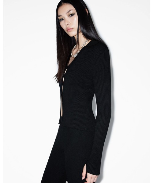 ALLSAINTS(オールセインツ)の「CRUZ RIBBED KNITTED WAISTCOAT | CRUZ リブ ニット ウエストコート(カーディガン/ボレロ・レディース・ブラック・M/S/L/XS)」の1枚目の写真