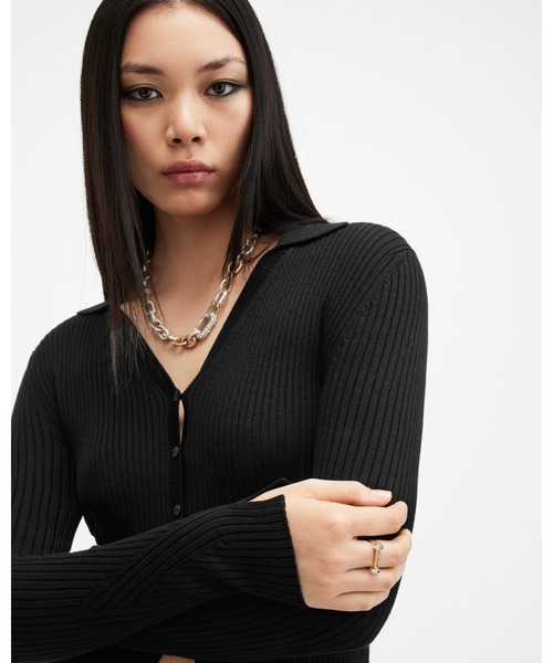 ALLSAINTS(オールセインツ)の「CRUZ RIBBED KNITTED WAISTCOAT | CRUZ リブ ニット ウエストコート(カーディガン/ボレロ・レディース・ブラック・M/S/L/XS)」の4枚目の写真