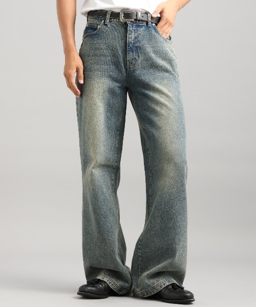LURAKU】Semi-flared washed denim - セミフレアウォッシュデニム