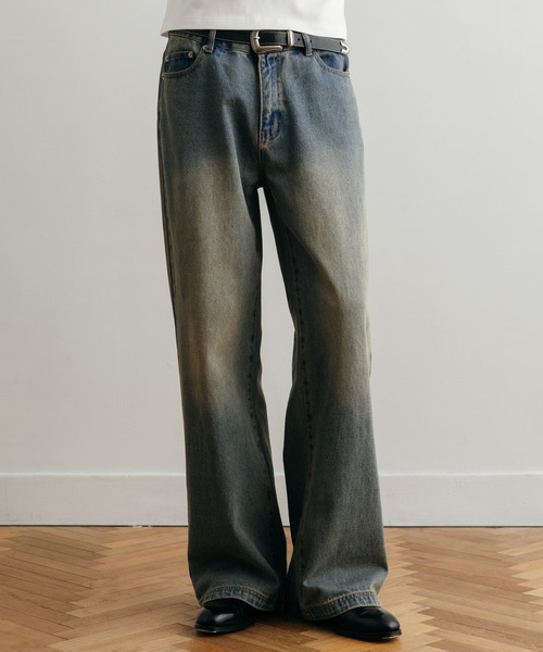 LURAKU】Semi-flared washed denim - セミフレアウォッシュデニム