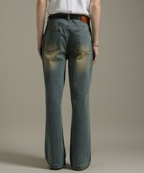 LURAKU】Semi-flared washed denim - セミフレアウォッシュデニム