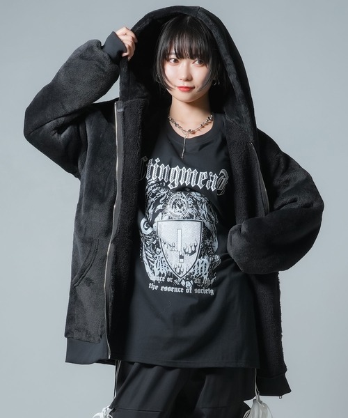 Diable baiser（ディアブルベーゼ）の「モコモコボアフードブルゾンコート（ブルゾン・レディース・ブラック/ベージュ・SMALL/MEDIUM/LARGE/LL/3L）」の2枚目の写真