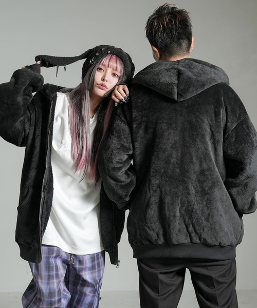 Diable baiser（ディアブルベーゼ）の「モコモコボアフードブルゾンコート（ブルゾン・レディース・ブラック/ベージュ・SMALL/MEDIUM/LARGE/LL/3L）」の22枚目の写真