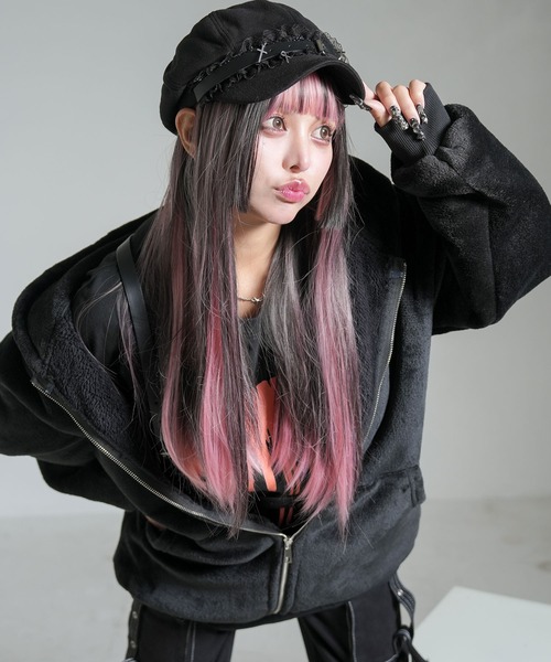 Diable baiser（ディアブルベーゼ）の「モコモコボアフードブルゾンコート（ブルゾン・レディース・ブラック/ベージュ・SMALL/MEDIUM/LARGE/LL/3L）」の7枚目の写真