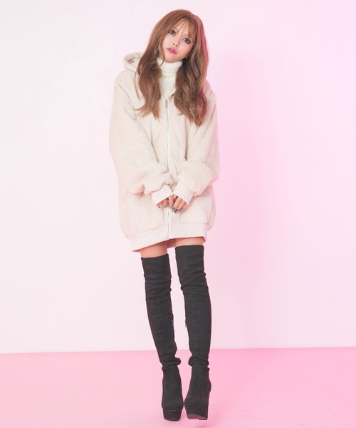 Diable baiser（ディアブルベーゼ）の「モコモコボアフードブルゾンコート（ブルゾン・レディース・ブラック/ベージュ・SMALL/MEDIUM/LARGE/LL/3L）」の14枚目の写真