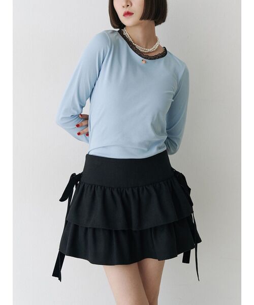 jouetie（ジュエティ）の「BIGリボンティアードミニスカパン（スカート・レディース・ピンク/ブラック/グレー・MEDIUM）」の5枚目の写真