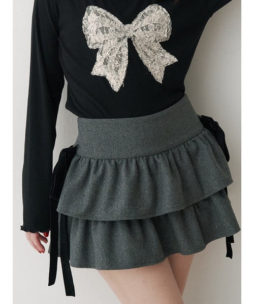 jouetie（ジュエティ）の「BIGリボンティアードミニスカパン（スカート・レディース・ピンク/ブラック/グレー・MEDIUM）」の2枚目の写真