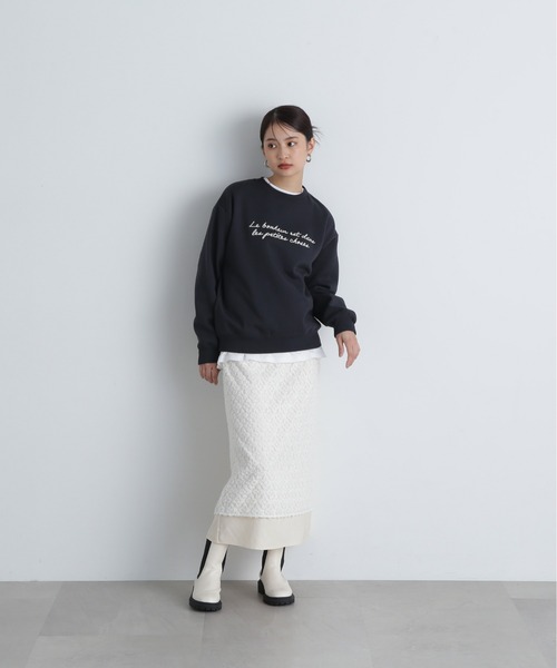 N.（N. Natural Beauty Basic）（エヌエヌナチュラルビューティーベーシック）の「◆ハンドライティング刺繍スウェット（スウェット・レディース・オフホワイト/スミクロ/イエロー・MEDIUM）」の12枚目の写真