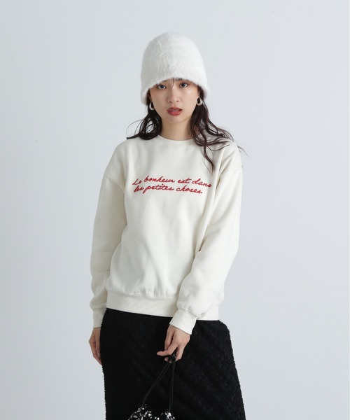 N.（N. Natural Beauty Basic）（エヌエヌナチュラルビューティーベーシック）の「◆ハンドライティング刺繍スウェット（スウェット・レディース・オフホワイト/スミクロ/イエロー・MEDIUM）」の4枚目の写真