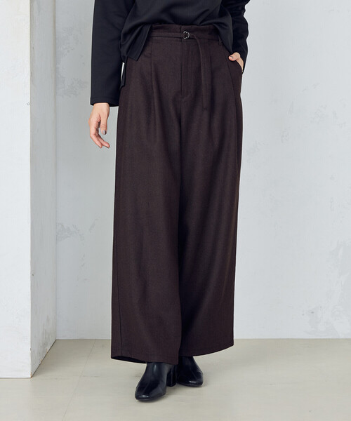 COMME CA ISM（コムサイズム）の「ツイード ナローベルト ハイウエストワイドパンツ（その他パンツ・レディース・チェック/ダークブラウン・MEDIUM/LARGE）」の2枚目の写真