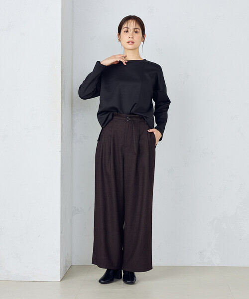 COMME CA ISM（コムサイズム）の「ツイード ナローベルト ハイウエストワイドパンツ（その他パンツ・レディース・チェック/ダークブラウン・MEDIUM/LARGE）」の3枚目の写真