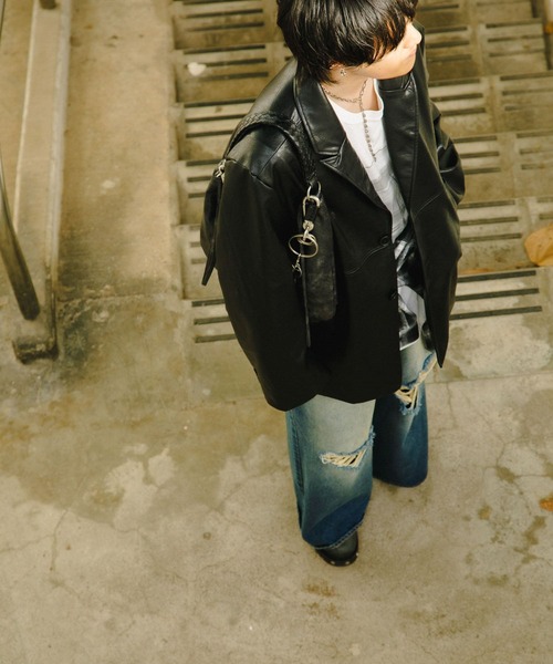 SENSE OF PLACE by URBAN RESEARCH（センスオブプレイスバイアーバンリサーチ）の「フェイクレザーヴィンテージハンドバッグ（ハンドバッグ・メンズ・ブラック/レッド・ONE）」の6枚目の写真