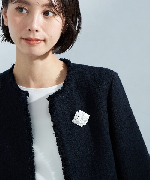 green label relaxing（グリーンレーベルリラクシング）の「【WEB限定】スクエアモチーフ ブローチ（ブローチ/コサージュ・レディース・ホワイト・FREE）」の2枚目の写真