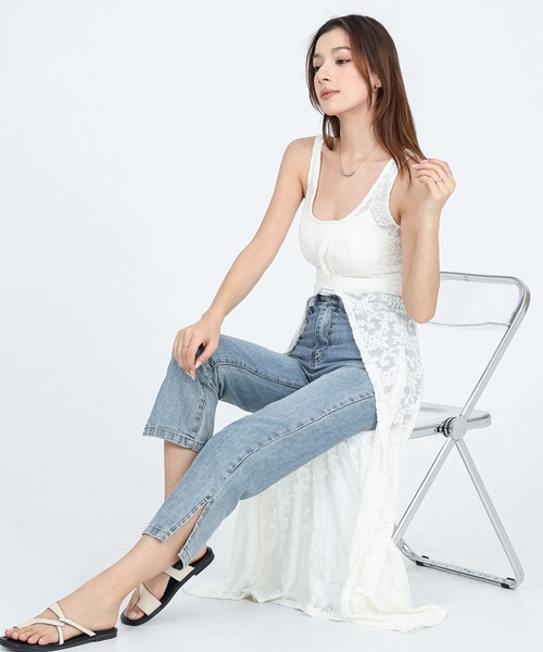 SUWDEE（スーディー）の「lace sleeveless long length tops（ベスト・レディース・ホワイト・FREE）」の2枚目の写真