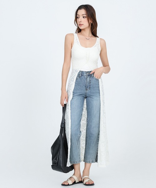SUWDEE（スーディー）の「lace sleeveless long length tops（ベスト・レディース・ホワイト・FREE）」の3枚目の写真