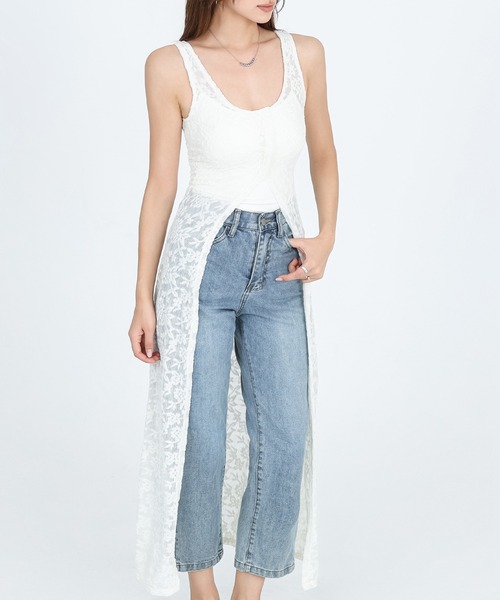 SUWDEE（スーディー）の「lace sleeveless long length tops（ベスト・レディース・ホワイト・FREE）」の5枚目の写真